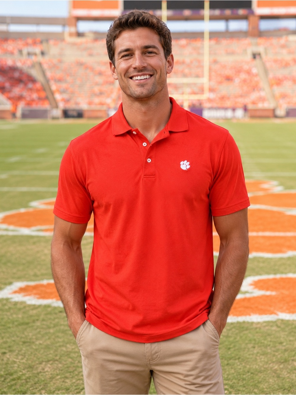 Men's Red Polo Shirt with White Paw Logo XL